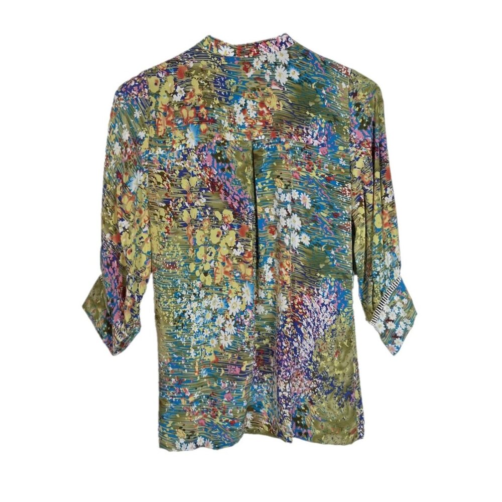 Anthropologie Multicolor Floral Patchwork Blouse - Green, Blue, Purple - Picture 2 of 6